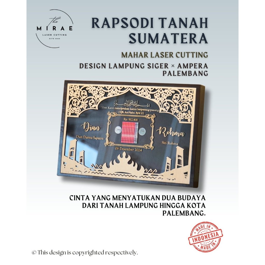 Mahar Laser Lampung / Bingkai Mahar Pernikahan/ Mahar Nikah Lampung Mix Series 30x45cm