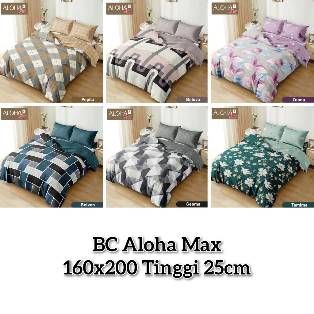 Bedcover Aloha Max + Sprei Fitted 160x200 Tinggi 25cm  - Bedcover Queen Size 2 Bantal 2 Guling