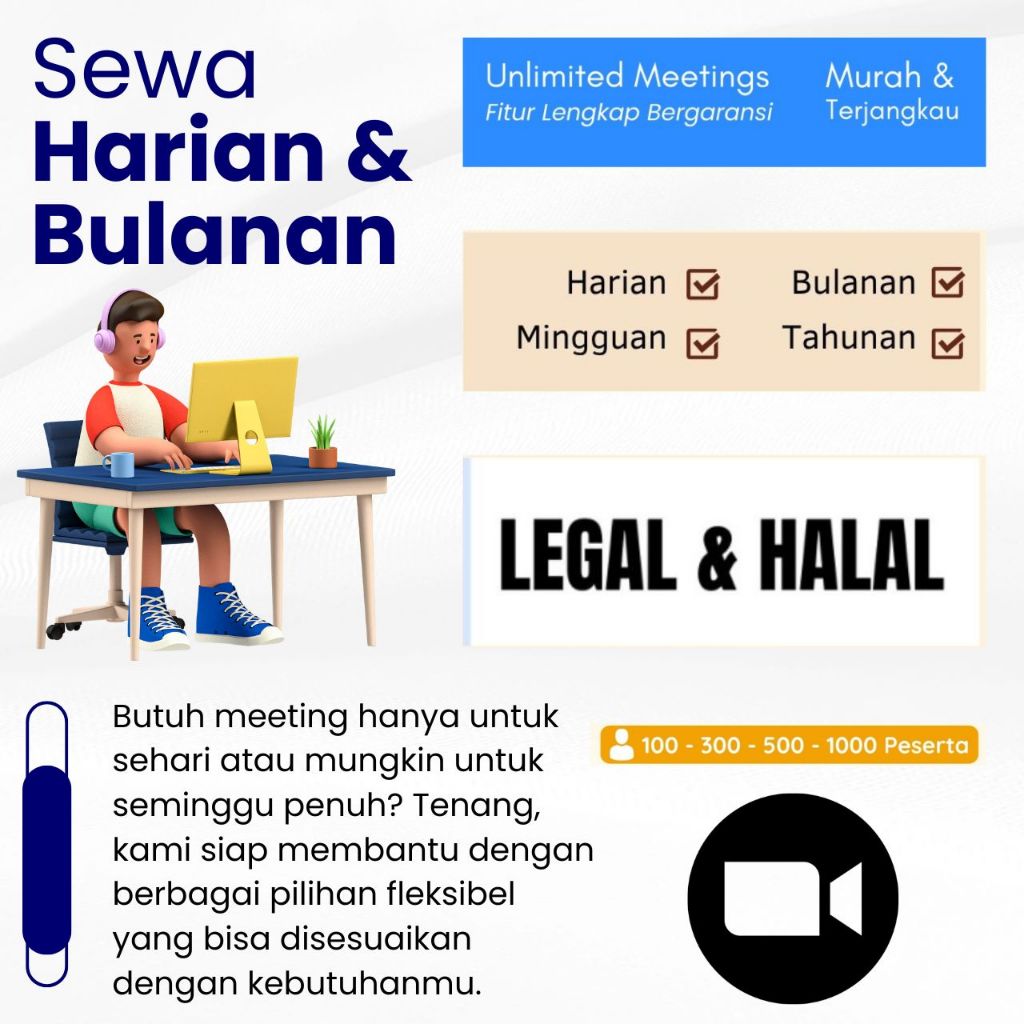 Zoom.ss Bulanan meeting 100 Peserta Unlimited Full Garansi