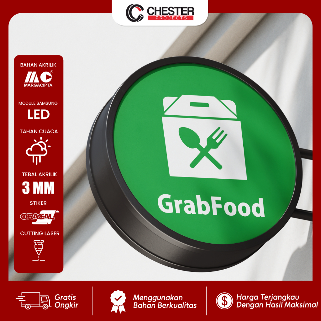 Neon Box Acrilyc 2 Muka Custom Nama Toko Logo Grabfood