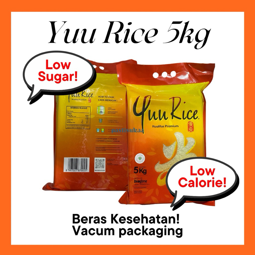 Beras Premium Yuu Rice 5kg (Kemasan Vakum) | BERAS KESEHATAN, RENDAH GULA, DAN RENDAH KALORI