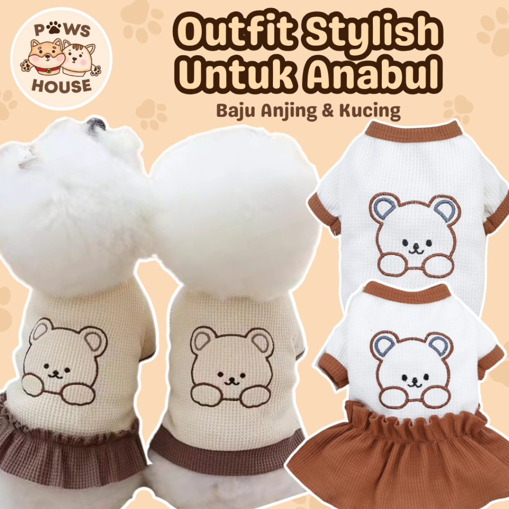 PAWS HOUSE Baju Anjing Kucing Korea Lucu Cewek Cowok Kecil Besar Poodle