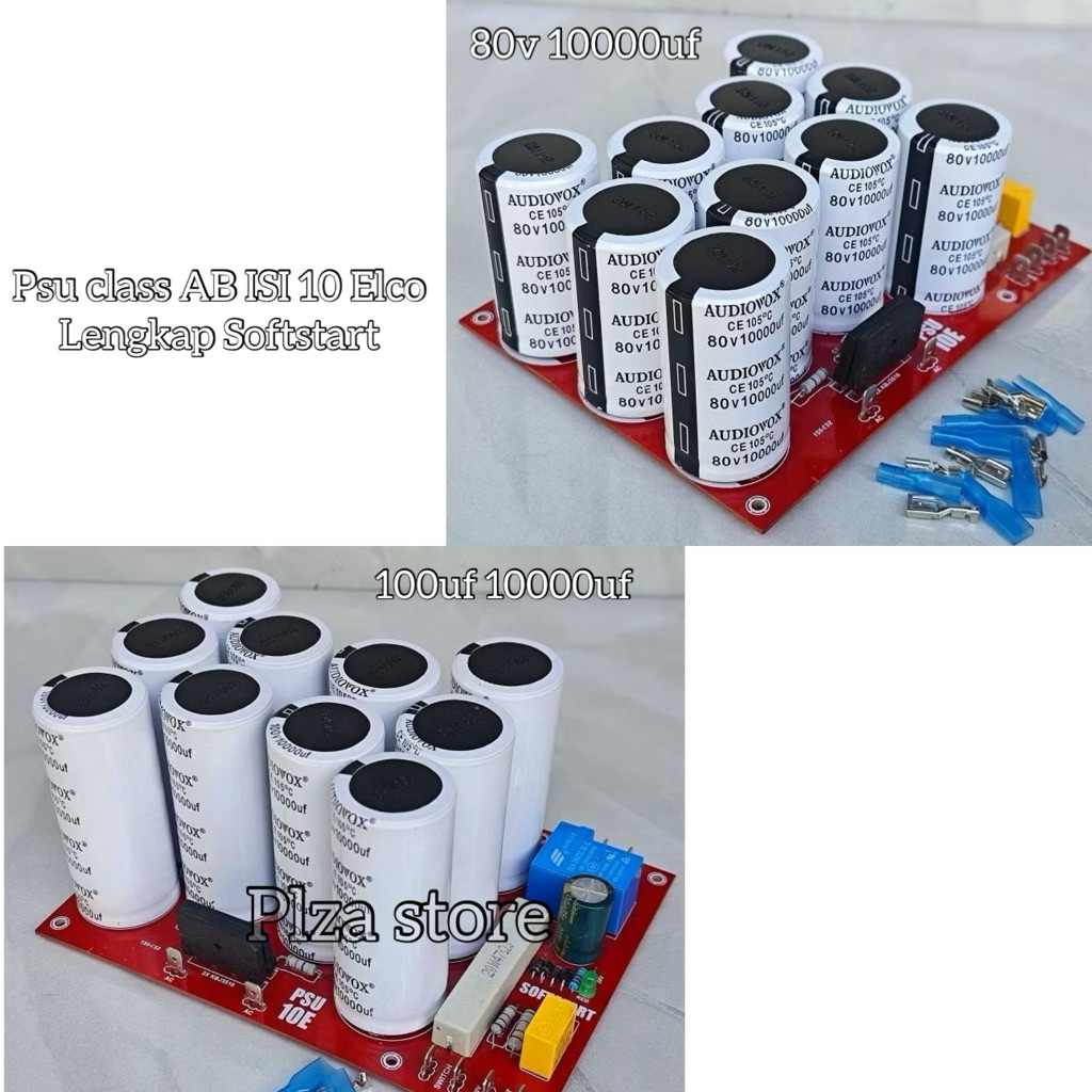 Psu class AB 10 Elco 80v/100v 10000uf Audiovox putih komplit Softstart anti jegleg Kit psu isi 10 el