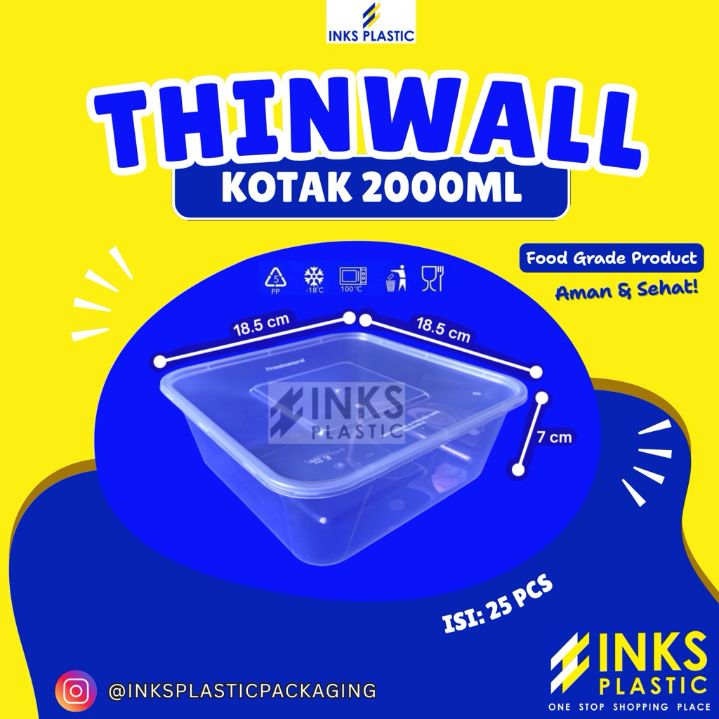 THINWALL KOTAK 2000 ML SQUARE KOTAK PLASTIK MAKANAN 2000ML