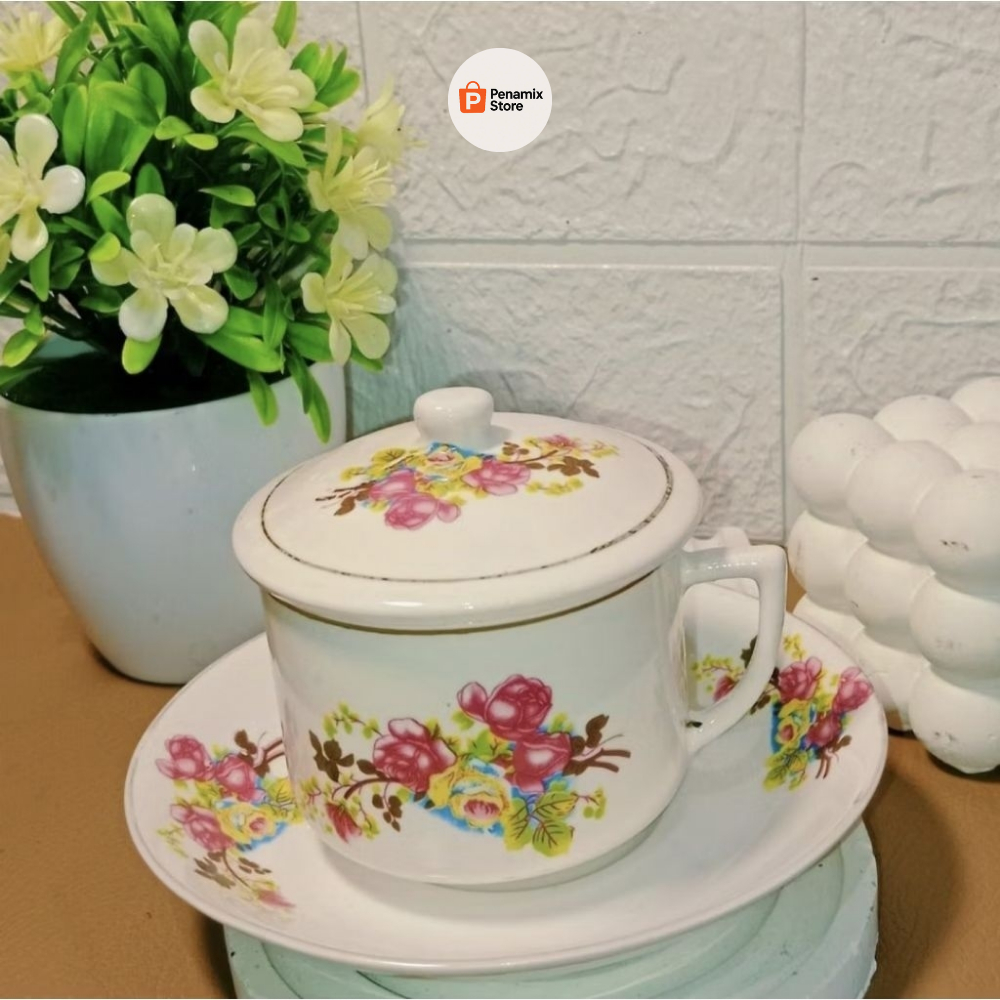 CANGKIR KOPI FREE TUTUP & LEPEK CANGKIR MOTIF BUNGA CANGKIR KLASIK CANGKIR JADUL