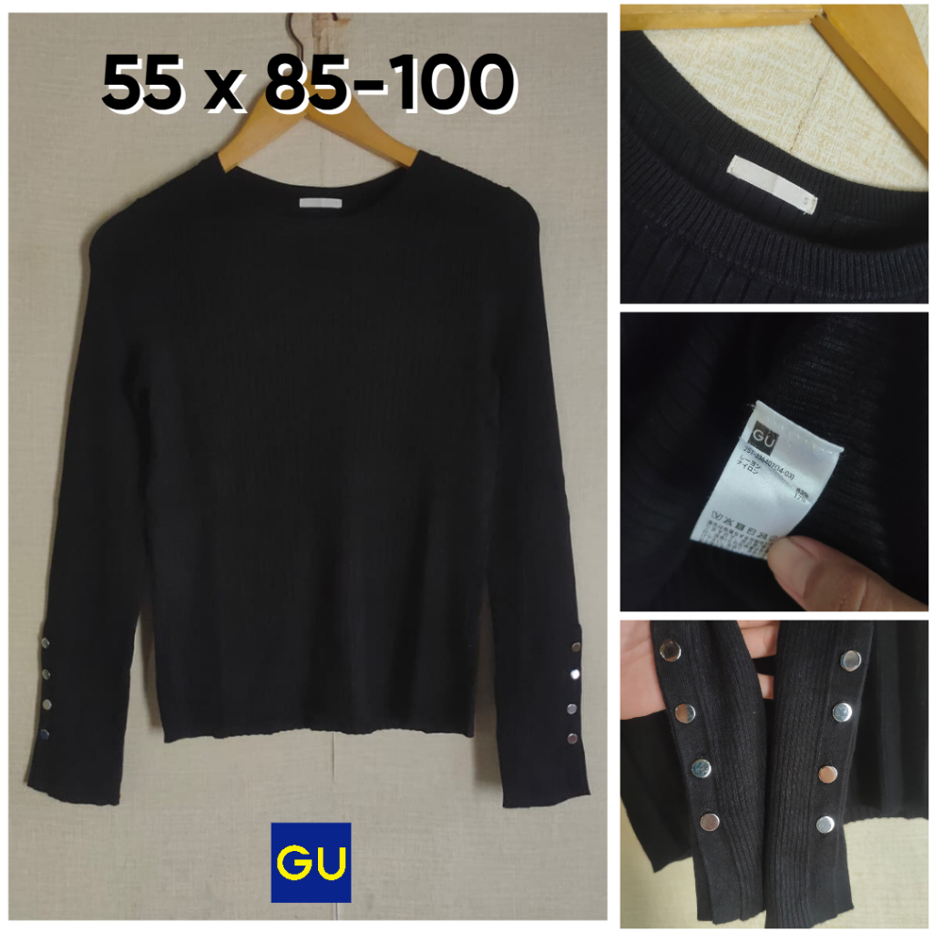 Sweater Inara GU Hitam Size S Atasan Rajut Kutub Wanita OB919