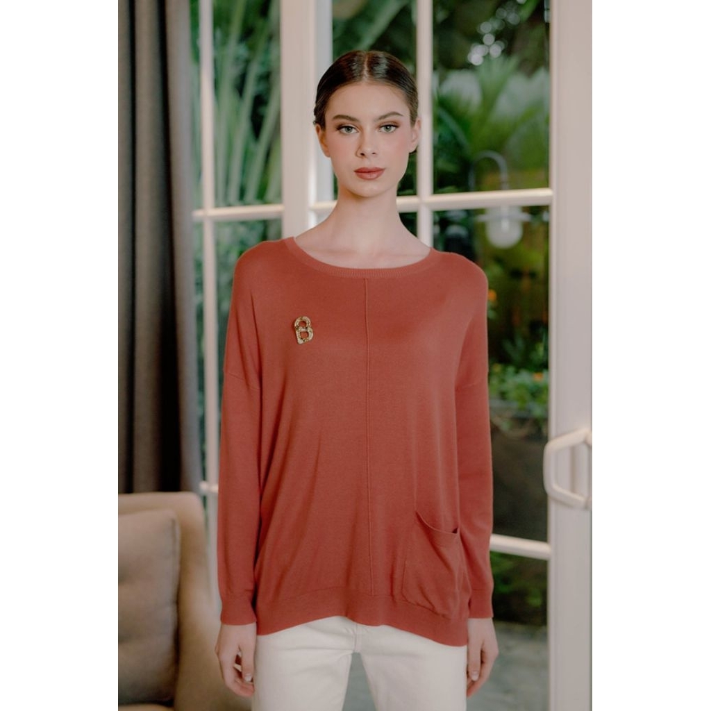 Benang Jarum brick teracota bata rajut knit sweater preloved
