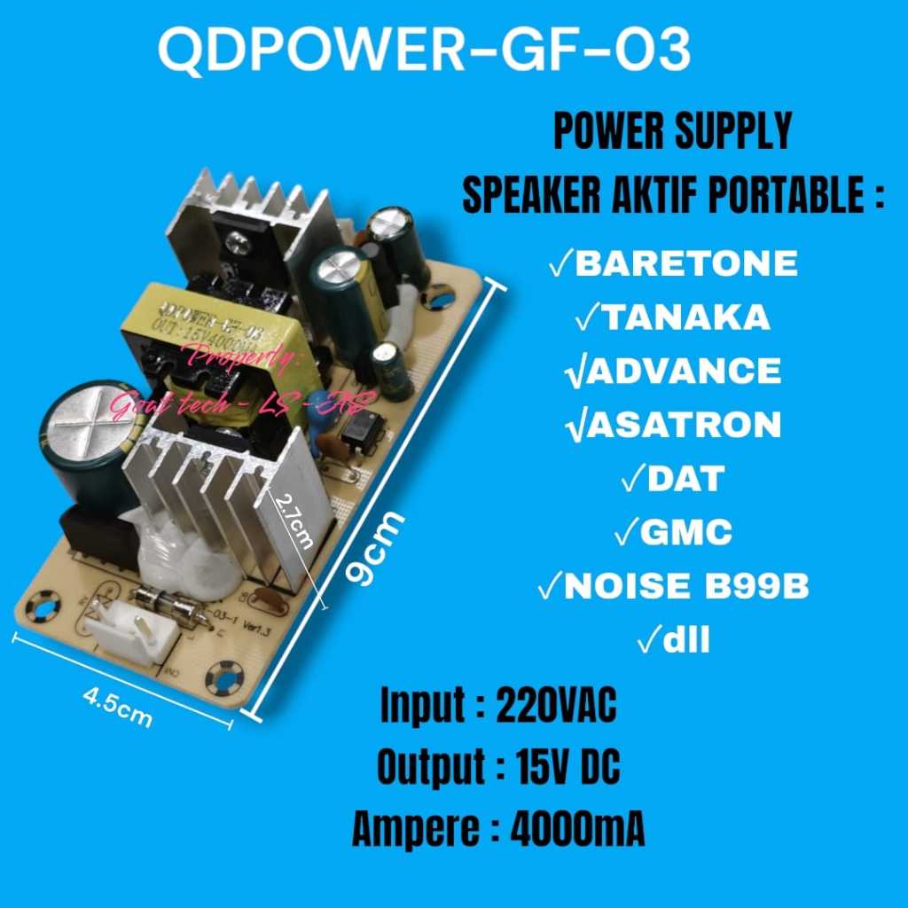 POWER SUPPLY SPEAKER AKTIF PORTABEL 15V 4000MA 15 VOLT 4A BARETONE TANAKA ADVANCE ASATRON DAT GMC NO