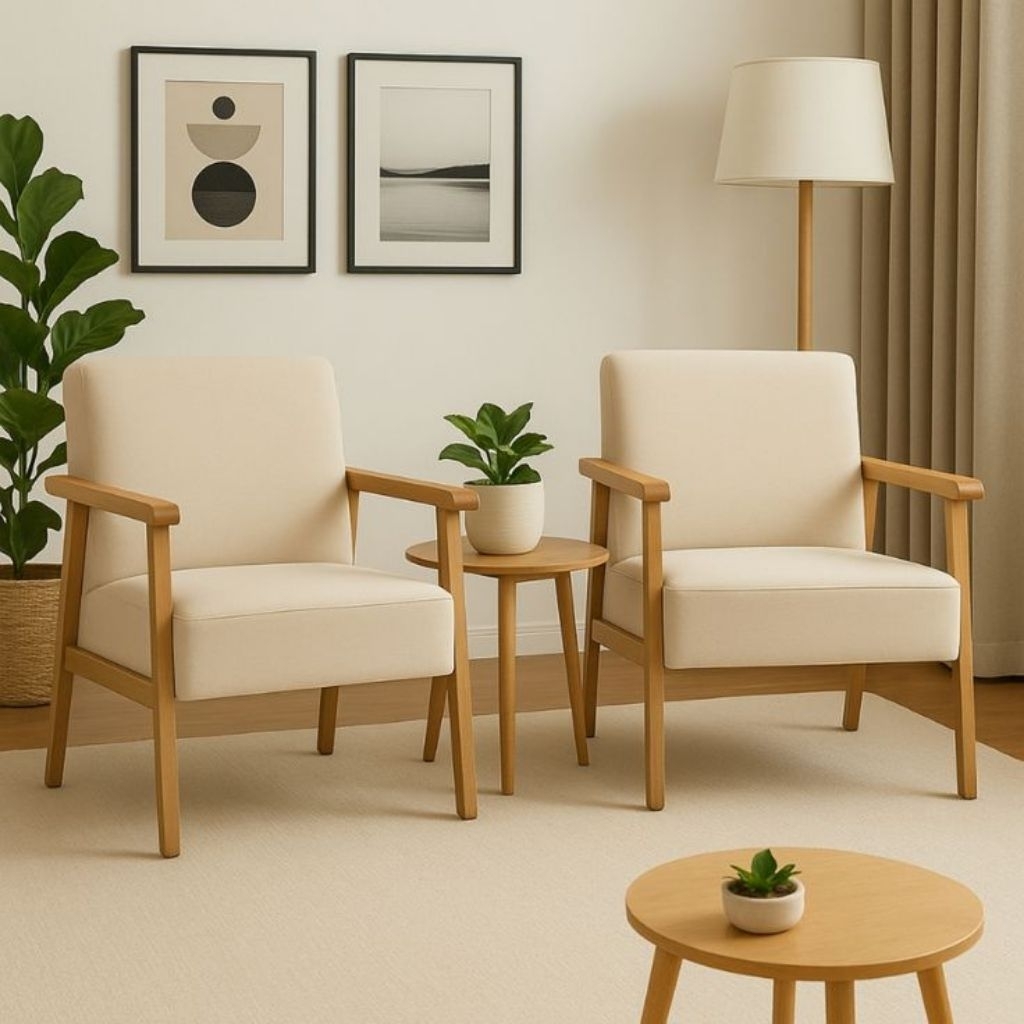 Set Kursi Tamu Minimalis Modern 2 Seater + Meja – Kaki Kayu Jati – Sofa Ruang Tamu Elegan