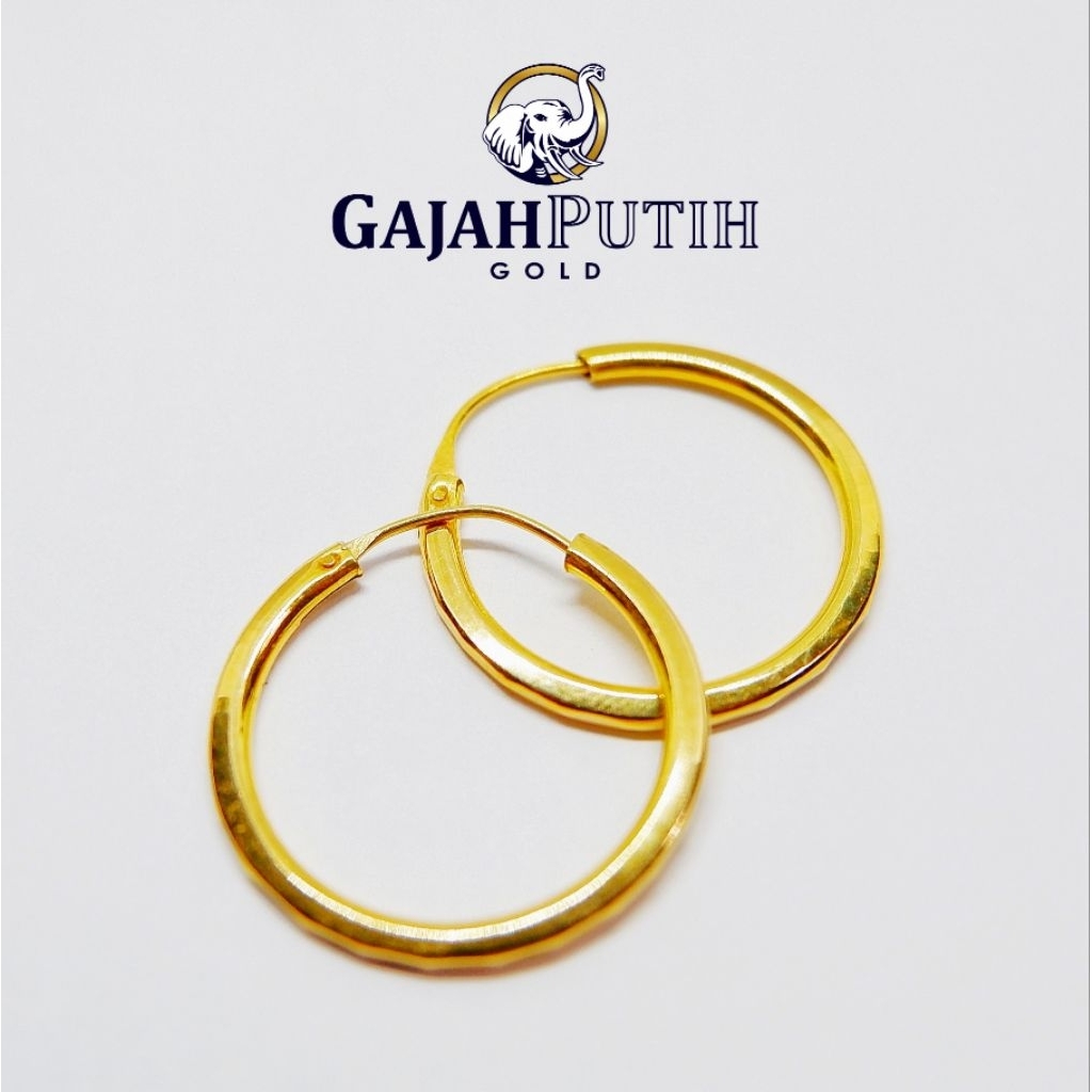 Anting 1 Gram Model Gipsy Polos Emas Asli Gajah Putih Gold KodeO41020