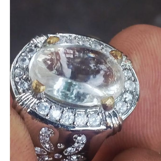 Cincin Batu Akik Kecubung Es/ Kinyang Air Harga Murah