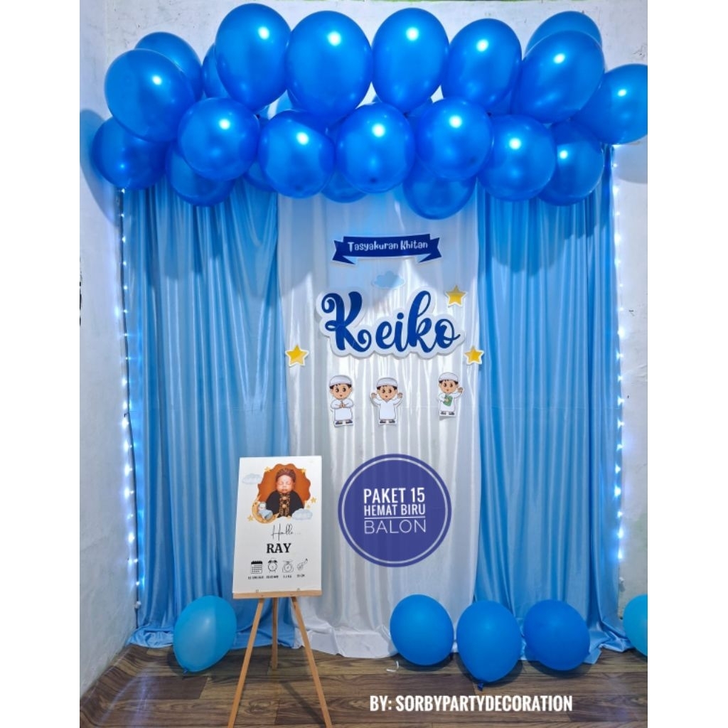 Dekor Aqiqah Khitan Aqiqah Ulang Tahun Tedak Siten Birthday sederhana paket 15 Hemat Biru Balon