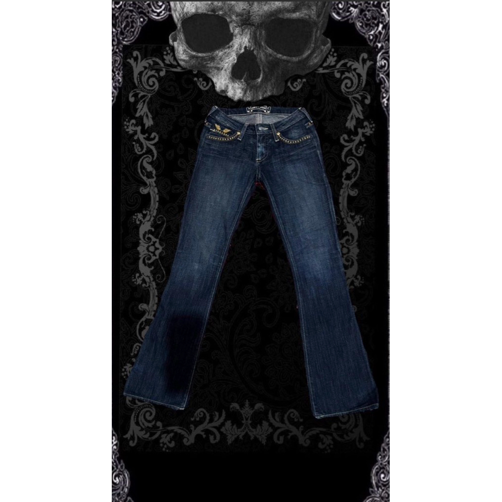 RARE Y2K Studded Rhinestone Robin's Jean Low Rise Waist Bootcut Flare Denim Vkei Grunge Emo Retro