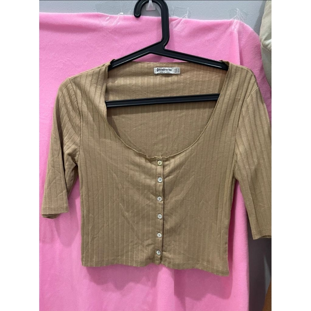 Stradivarius Crop Top Shirt Size M Brown