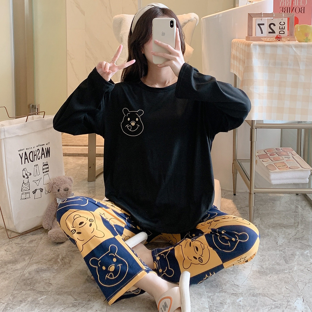 PROMO TERBARU Yooyi Baju Tidur Jumbo 5XL Wanita Set Dewasa Bahan Katun Adem Lengan Panjang Celana