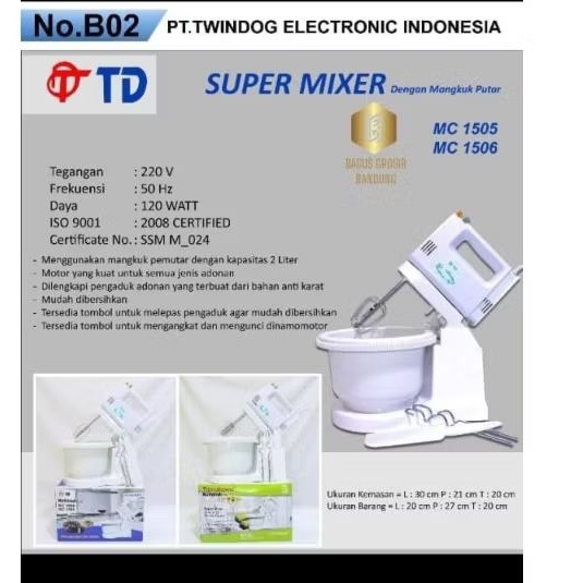 SUPER MIXER MC1506/MIXER KUE/MIXER PEMBUAT KUE