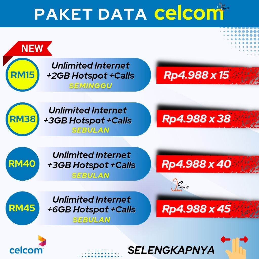 PAKET UNLIMITED [ Murah ] KUOTA INTERNET Celcom | DATA INTERNET CELCOM | INTERNET UNLIMITED | DATA I