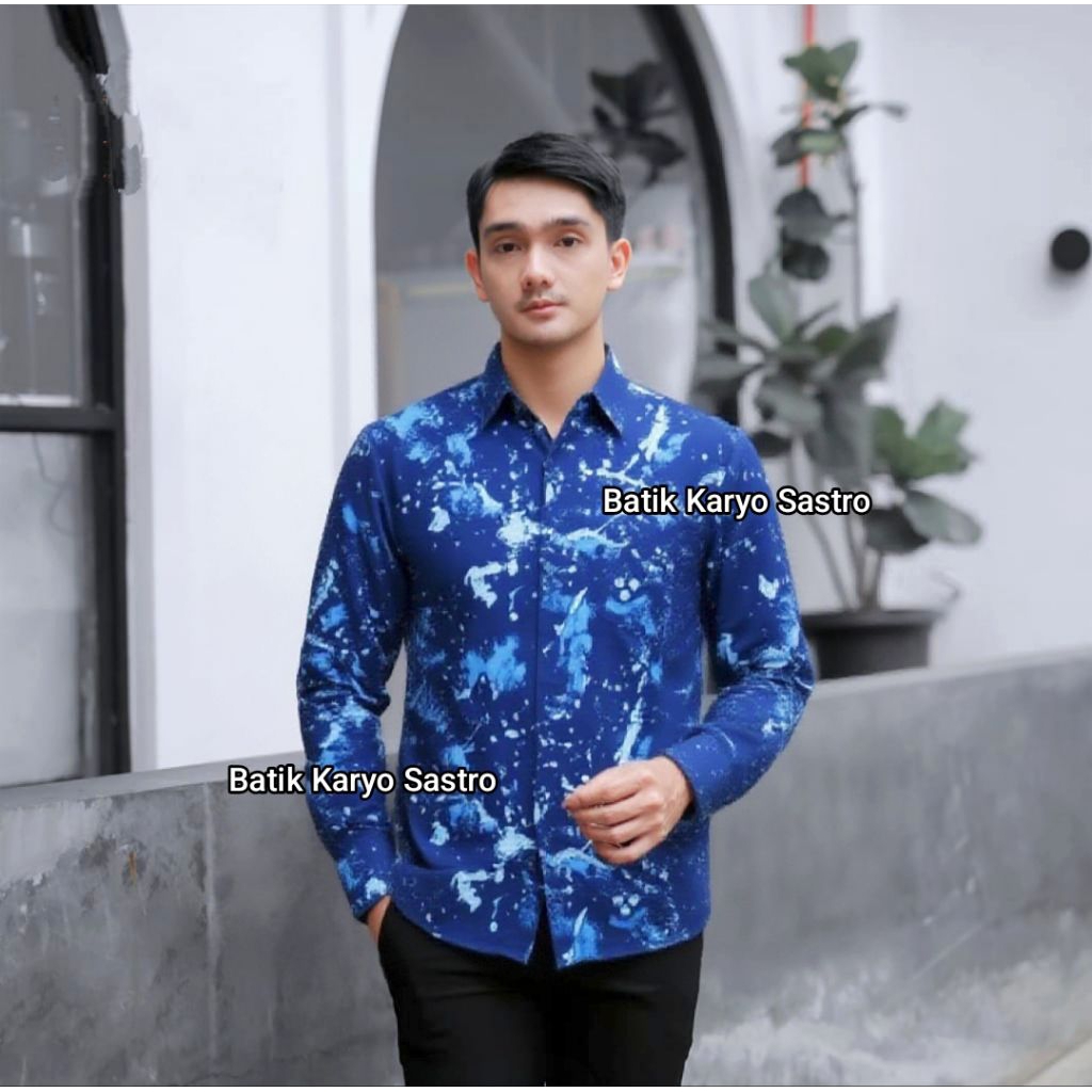 Kemeja Baju Batik Ciprat Terbaru Kemensos Pria Lengan Panjang Lapis Furing Slimfit