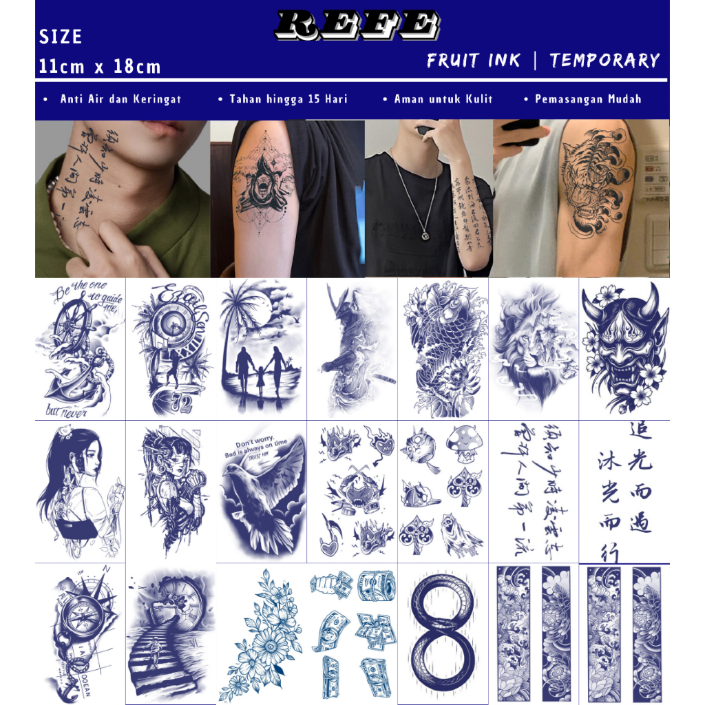 Tattoo Temporer Tahan Lama – Tato Waterproof Anti Air & Keringat Size Besar untuk Dada, Tangan