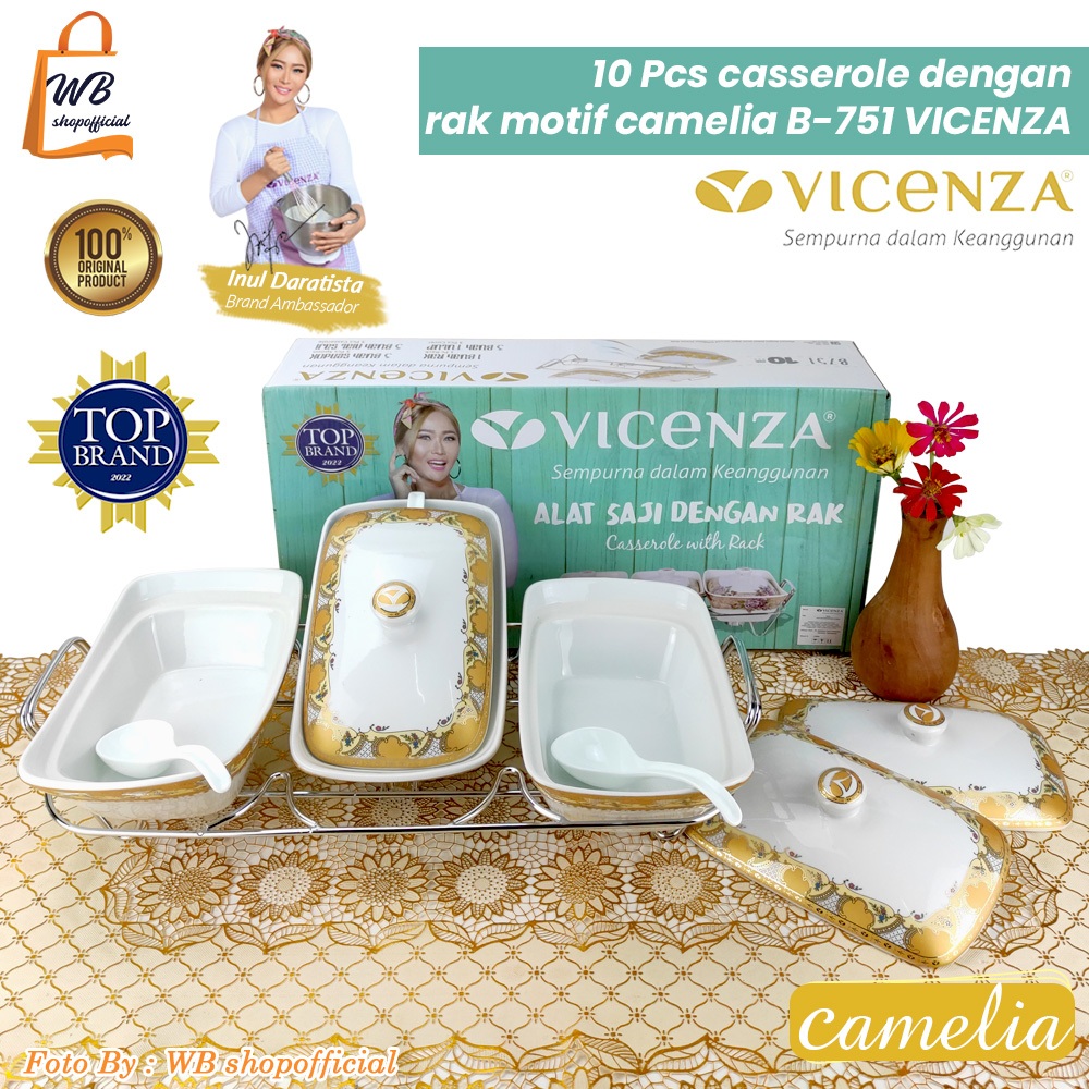 VICENZA Wadah Saji Set 3 Pcs + Rak Keramik B751 motif Camelia