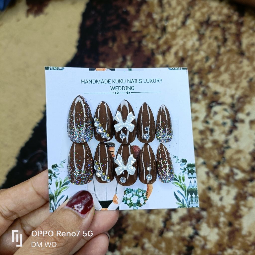 KUKU PALSU COKLAT MAHOGANY WEDDING MURAH FREE LEM / FAKE NAILS / NAIL ART / KUKU PALSU PENGANTIN