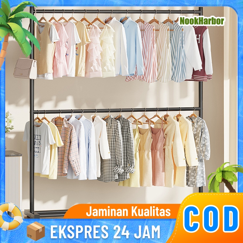 Rak Baju Gantung Besi 2 Tingkat Baju Berdiri Besi Kuat Gawangan Baju Besi Baju Gantung jemuran baju 