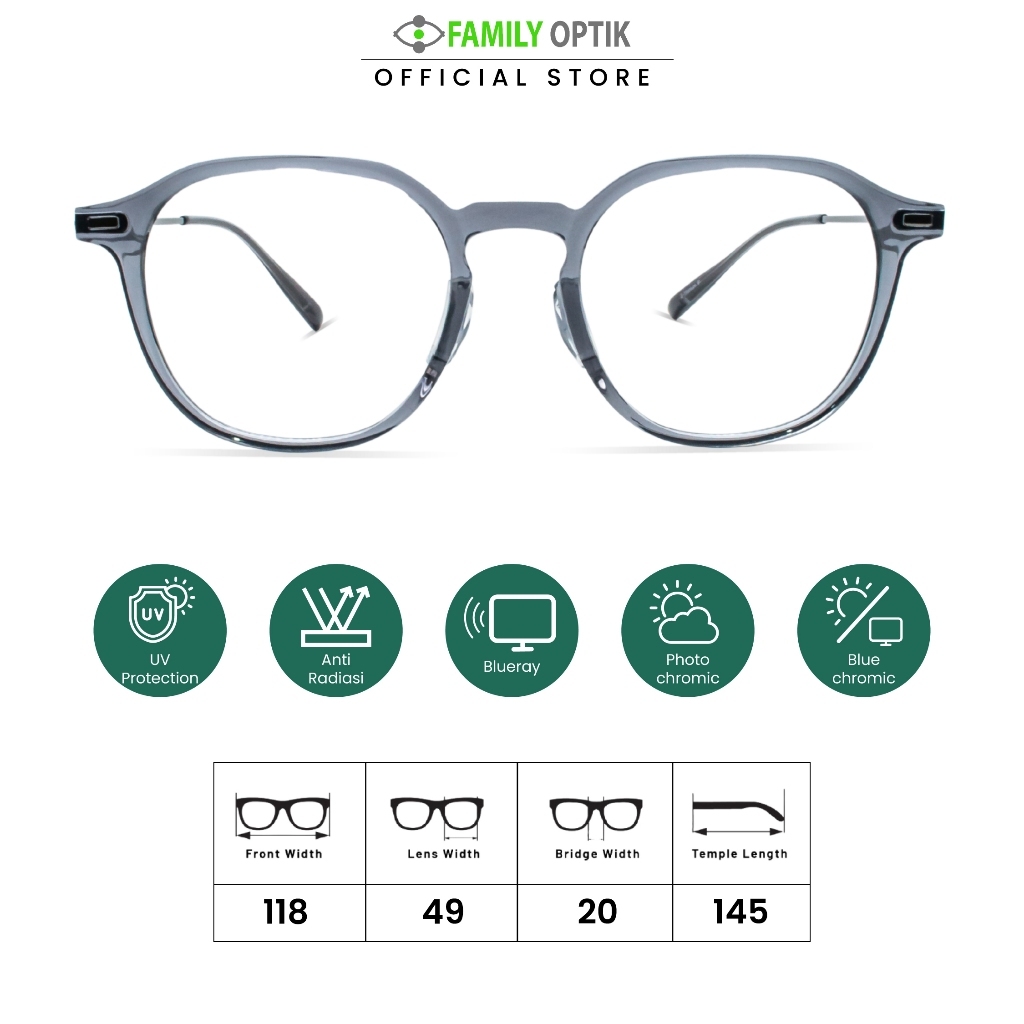 Family Optik - Kacamata Vintage Blueray Photocromic Anti Radiasi 31103