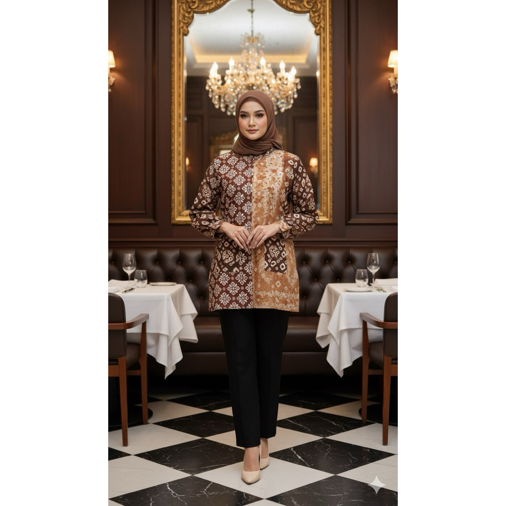 Blouse Batik Kombinasi Jumputan Motif Titik Tujuh Gambo