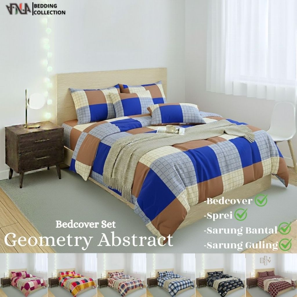 BEDCOVER SET KOTAK ABSTRAK/Bedcover+Sprei Bahan Katun Premium Motif Kotak Abstrak Aesthetic
