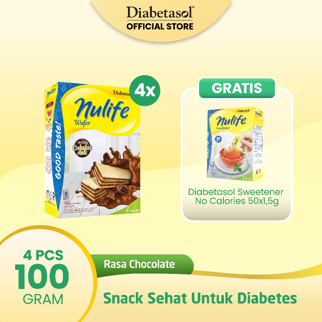 [Buy 4] Diabetasol Nulife Wafer Chocolate 2x50g free Diabetasol Nulife Sweetener No Calories 50x1.5g