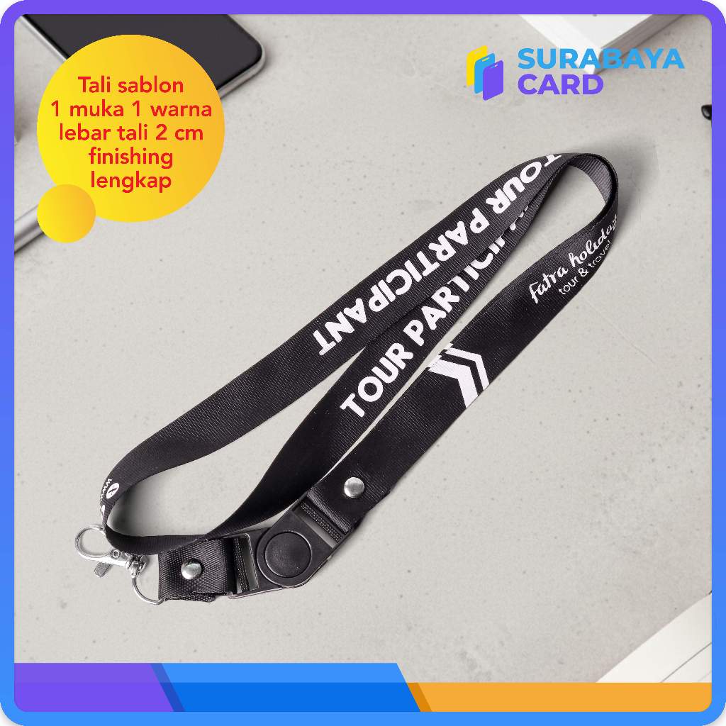 Cetak Tali Lanyard Custom Sablon / Tali Lanyard Custom Tulisan 2cm dengan Stopper Gantungan