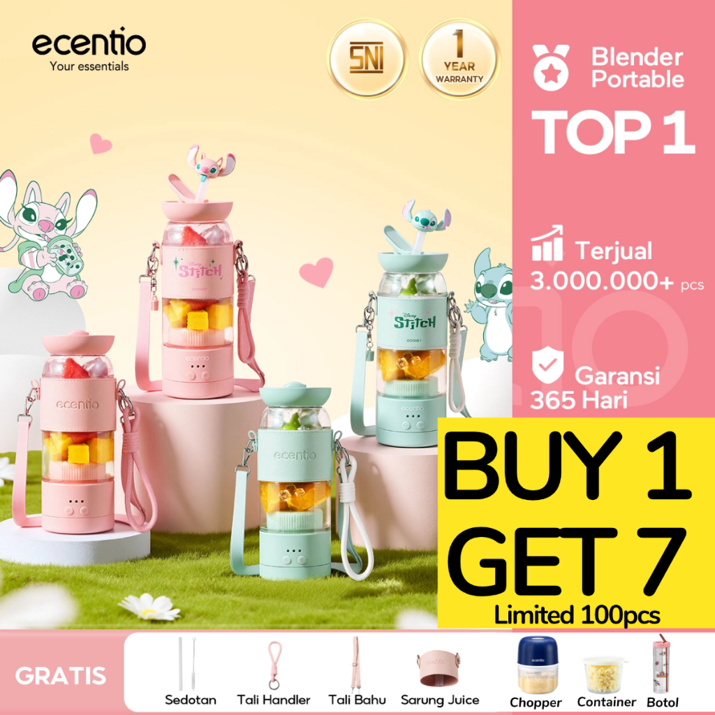 [BUY 1 GET 7] ecentio juicer blender 18 Pisau 304  juicer Kaca 500ml Dua Kecepatan mini dengan Tali 