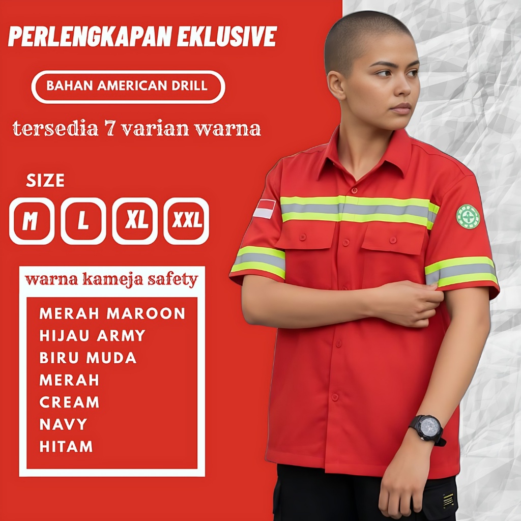 Baju Kemeja Wearpack Safety K3 Lengan pendek Seragam Kerja Tambang Warna merah Pria Wanita