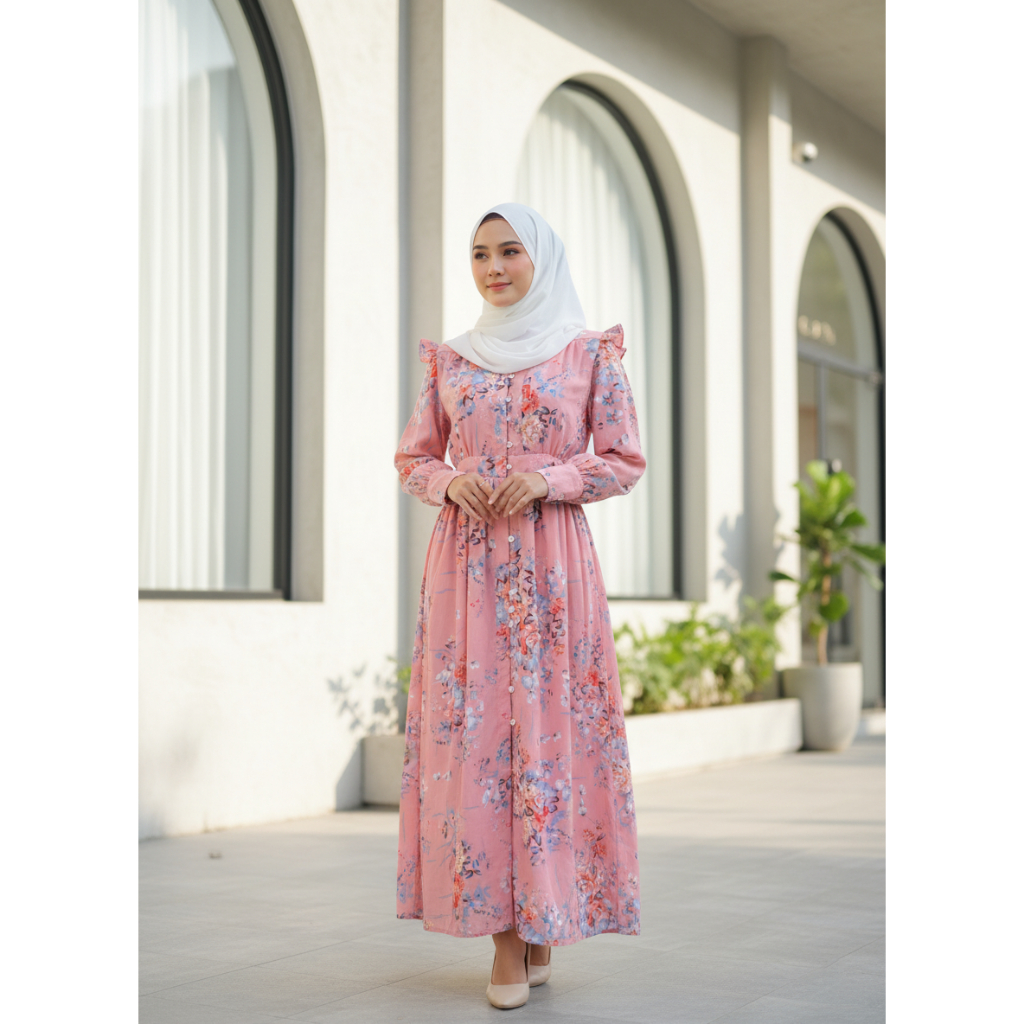 Beautyshirt~ Kamalia Midi Dress Wanita Bermotif Bunga Busui Friendly Long Tunik Jumbo Kekinian