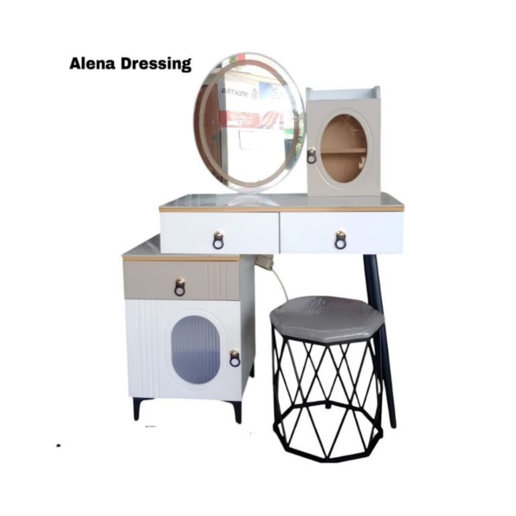 meja rias avant alena meja rias kaca bulat beLi pakai lampu led touch screen lampu sentuh minimalis