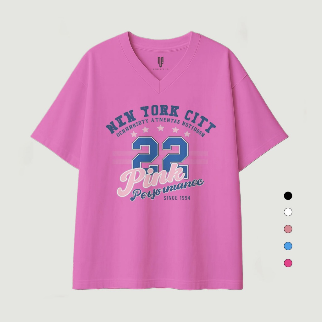 Newface ID Baju Kaos V Neck Oversize Newyork 22 Pria Wanita Tshirt Unisex Combed 24s