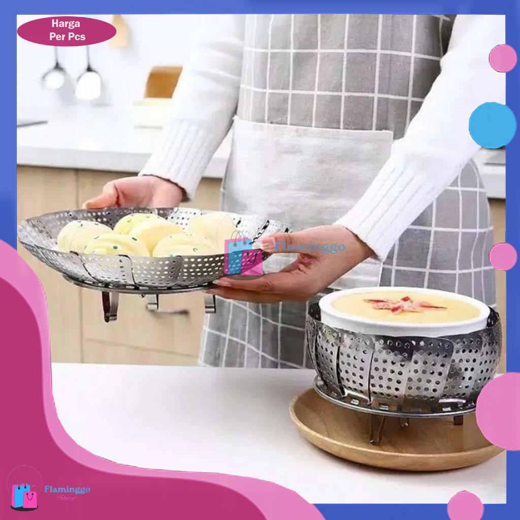 Kukusan Stainless Flexible Steamer Alat Kukus Lipat Serbaguna