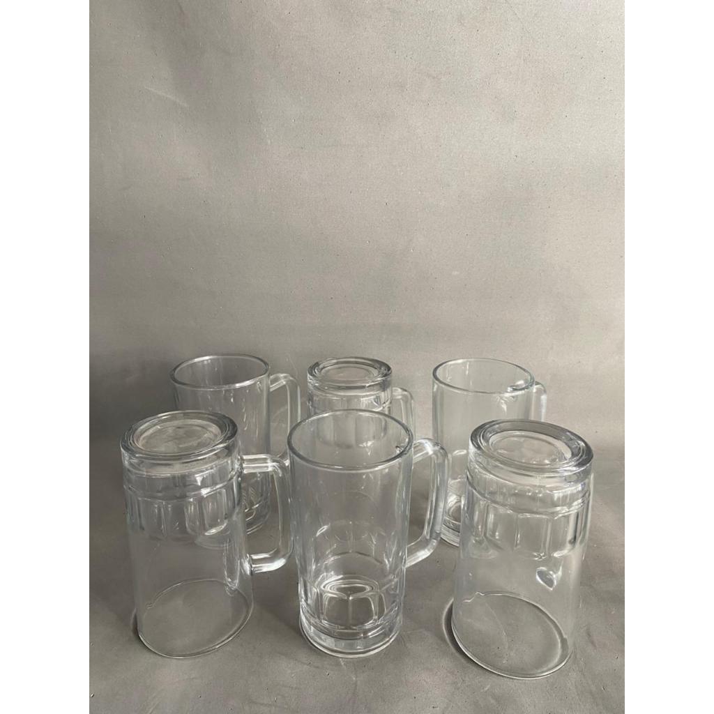 6/12 PCS Gelas Beer Kaca Gagang / Gelas Teh Kopi / Gelas Kaca 1 Lusin