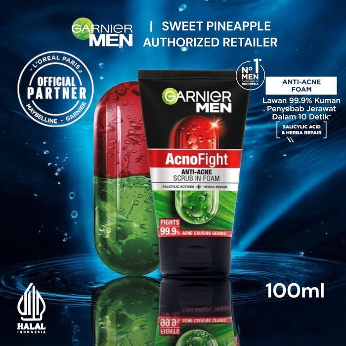 GARNIER MEN Acno Fight Anti Acne Scrub In Foam - Lawan 12 Tanda Jerawat dan Minyak 50ml/100ml