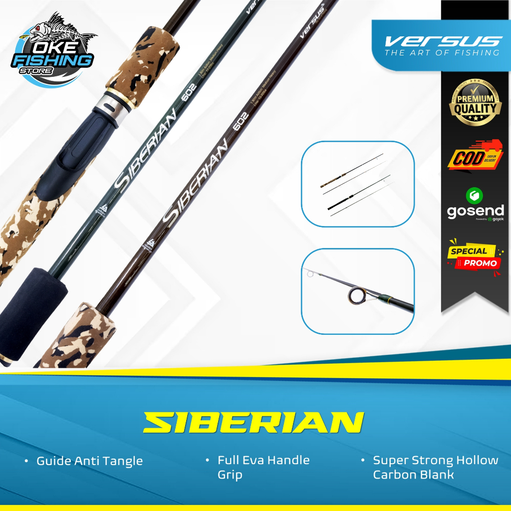 Joran Spinning Carbon Solid Versus SIBERIAN Sambung 2 | Medium Action | Bahan Carbon Solid + FREE KO