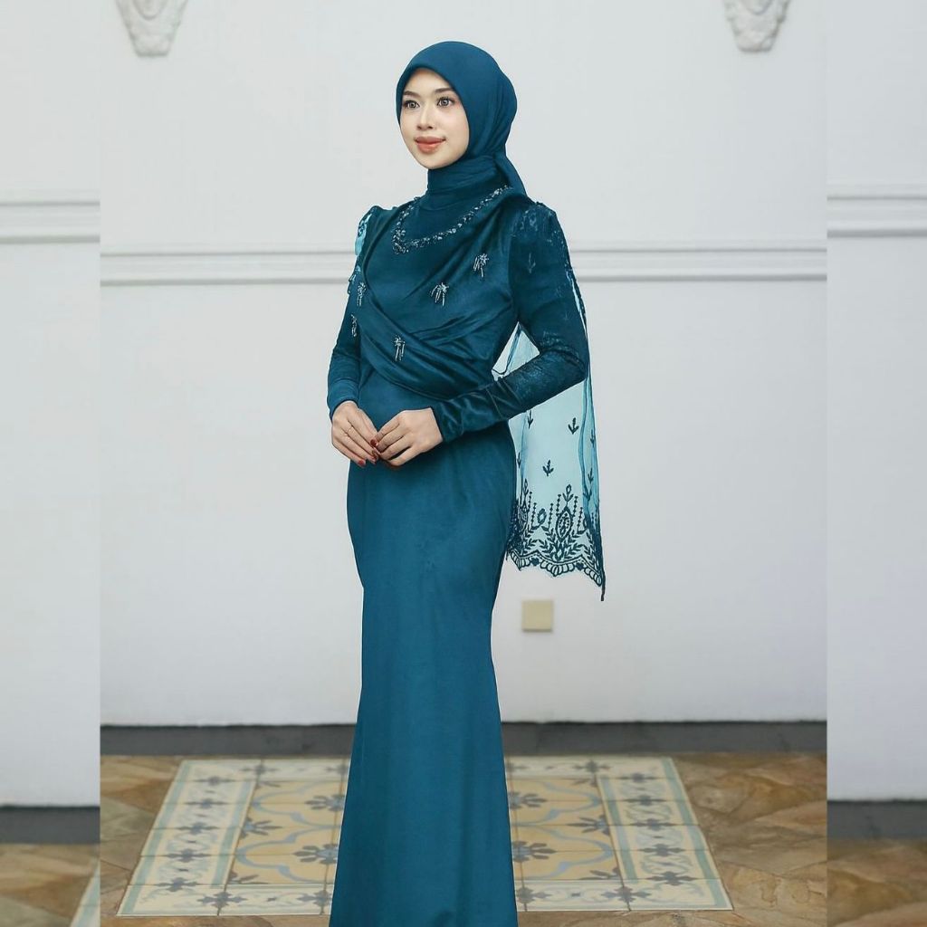 Maria Dress Kondangan Bridesmaid Prewedding Lamaran Gamis Pesta Satin Emerald Blue Warna Teal Viral 