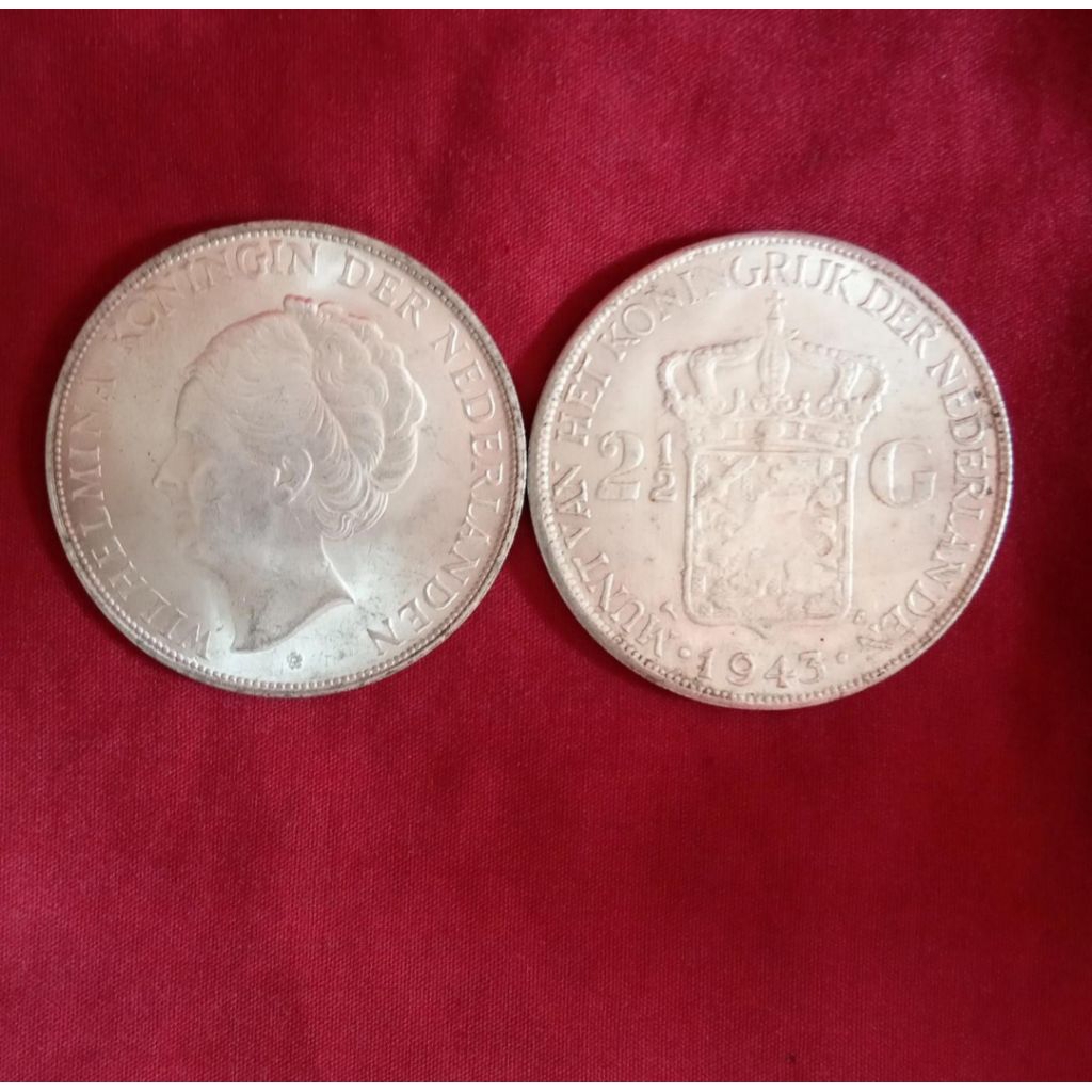(COD BAYAR DI TEMPAT) koin kuno nederland belanda 1943 koin wilhelmina  2 1/2 gulden