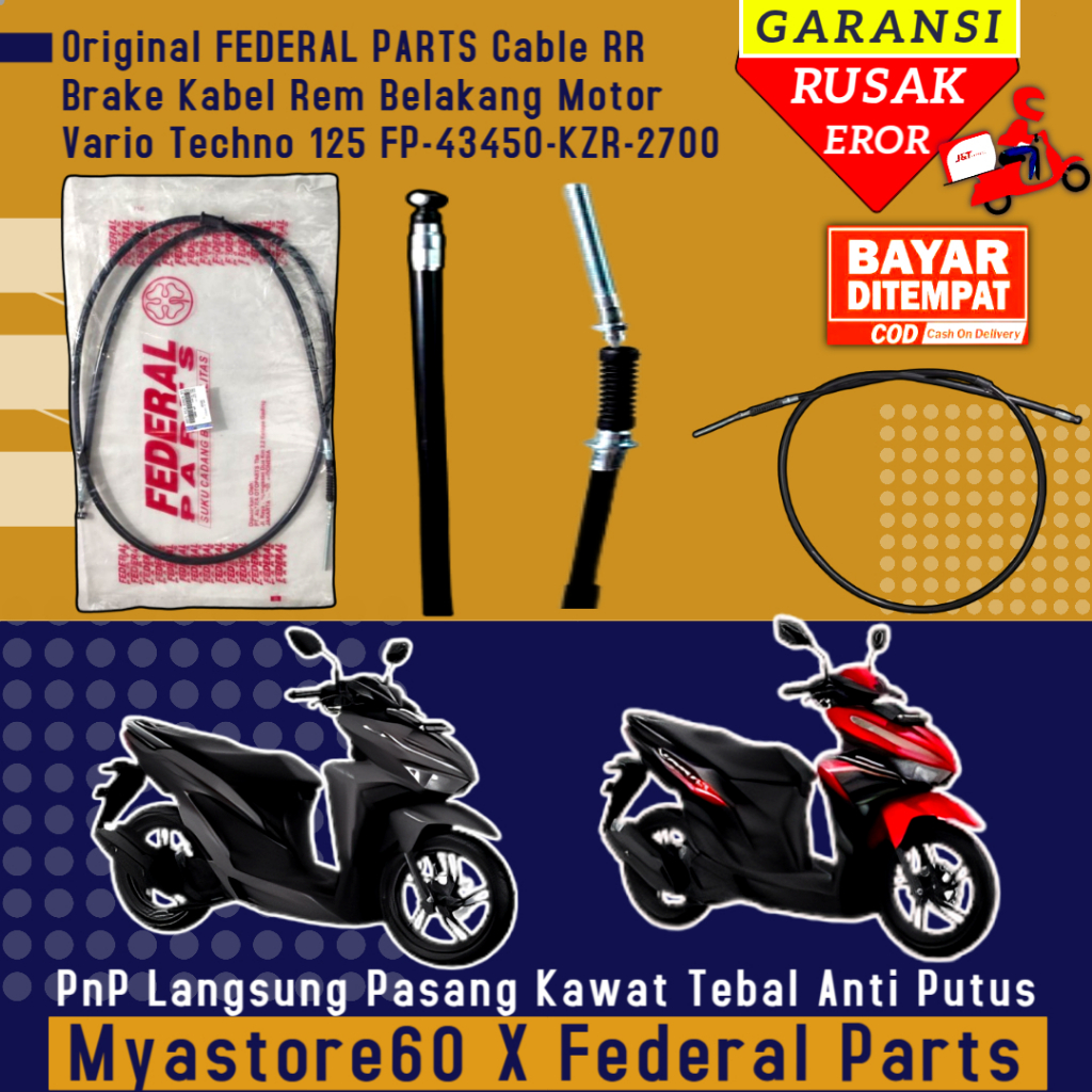 ORIGINAL FEDERAL PARTS Cable RR Brake Kabel Rem Belakang Sepeda Motor Vario Techno 125 FP-43450-KZR-