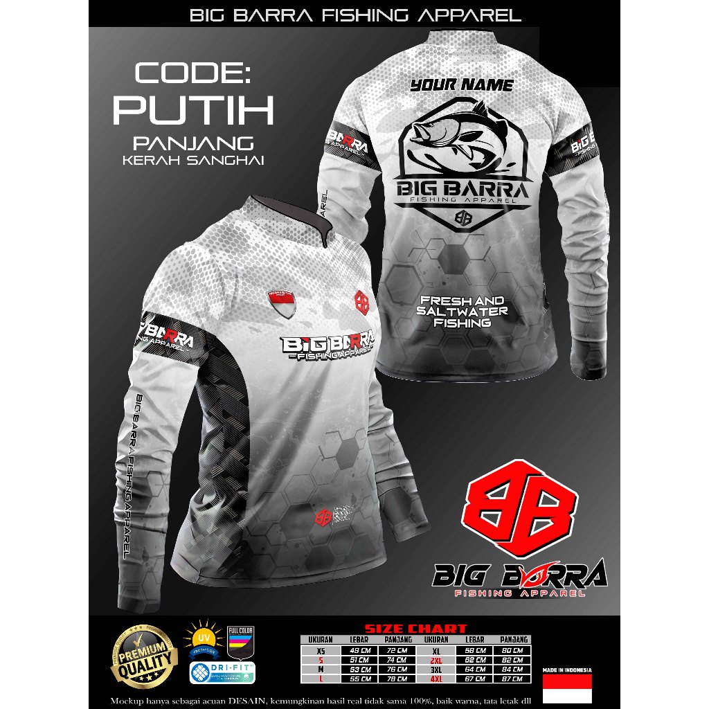 JERSEY MANCING BIG BARRA FISHING APPAREL 2511 CUSTOME NAME CAMOU FISH WHITE