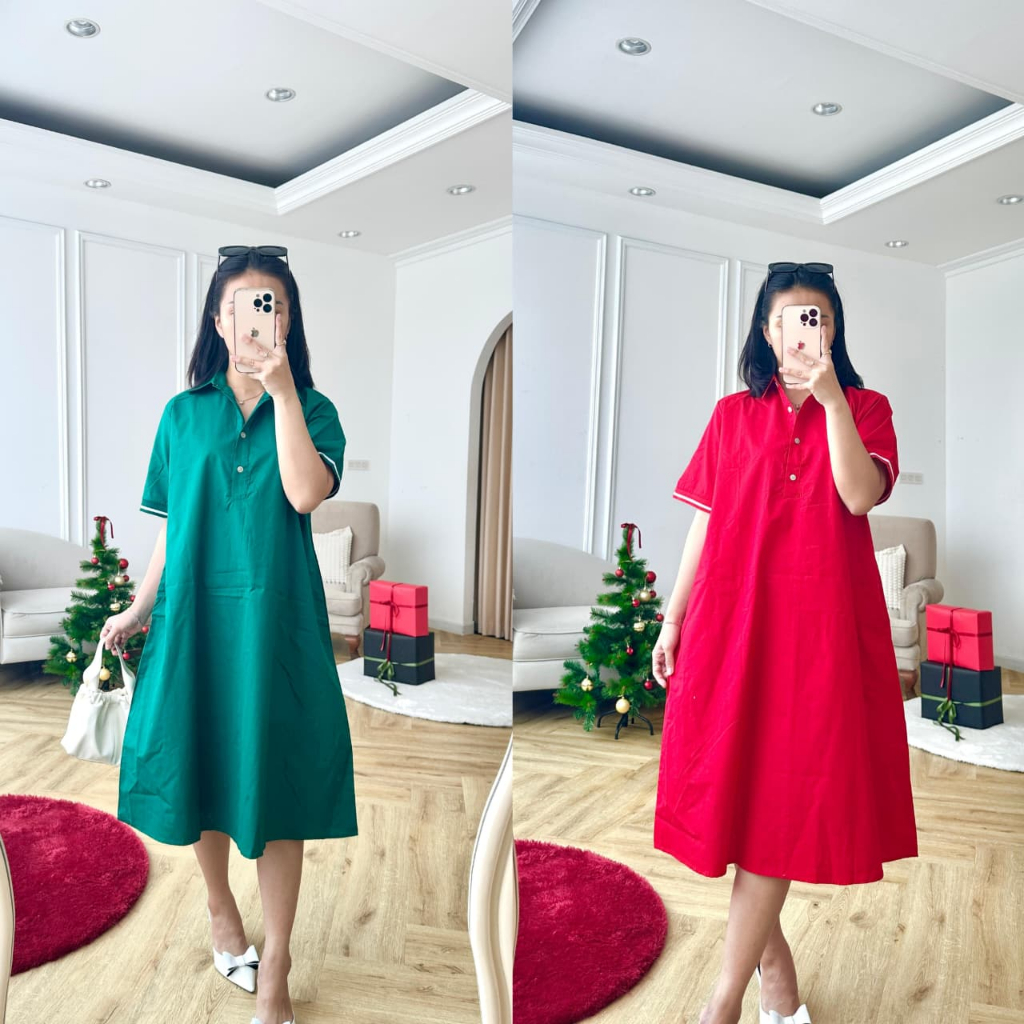 NANDO SIMPLE MIDI DRESS CHRISTMAS KATUN POPLIN LENGAN PENDEK IMPORT QUALITY 8310