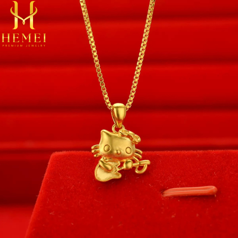 HEMEI KALUNG HELLO KITTY GITAR EMAS PALSU KALUNG FASHION WANITA KALUNG MEWAH PREMIUM