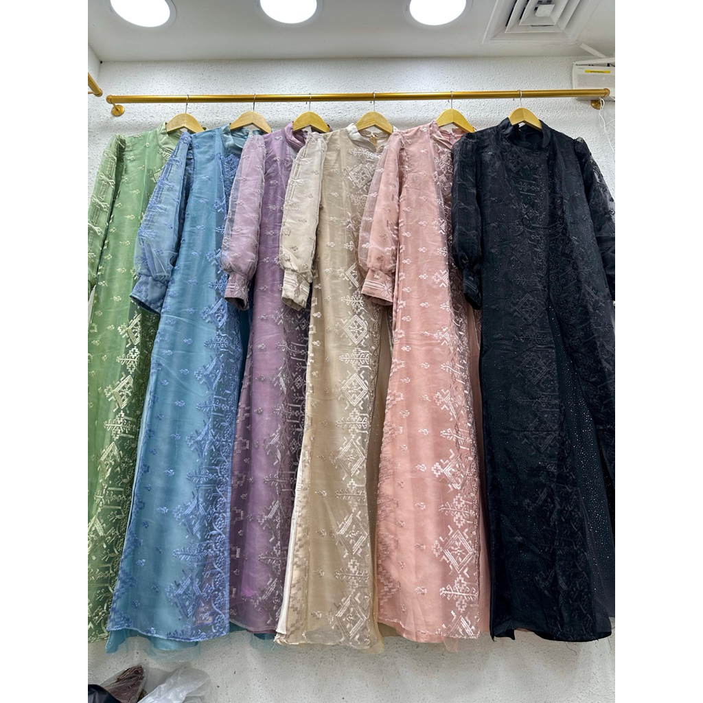 GAMIS BUTIK TILE BRUKAT ORGANZA PREMIUM ALLSIZE CANTIK