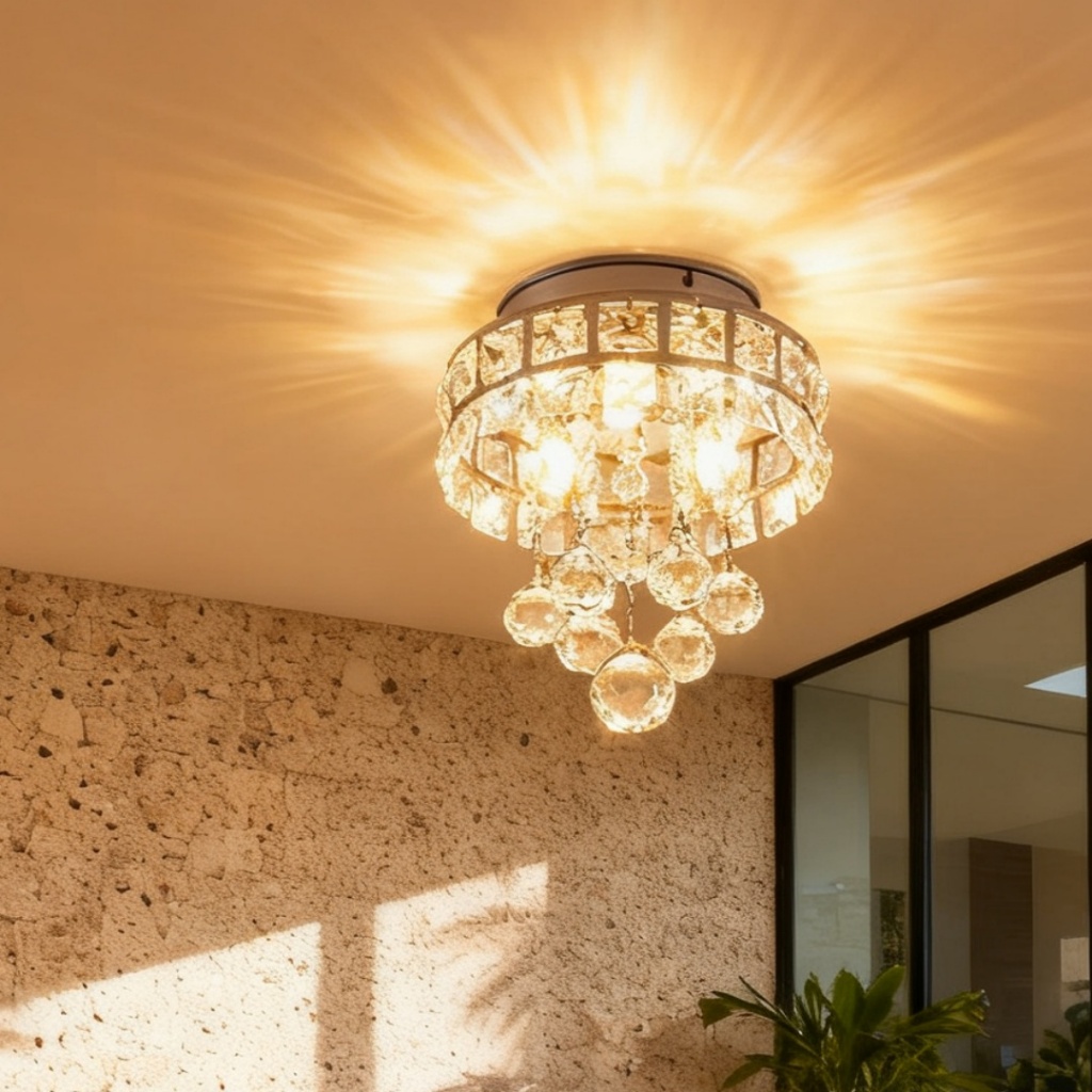 Lampu Plafon Kristal LED Emas, Kristal Minimalis Modern Lampu Gantung Gold, Kamar Hias