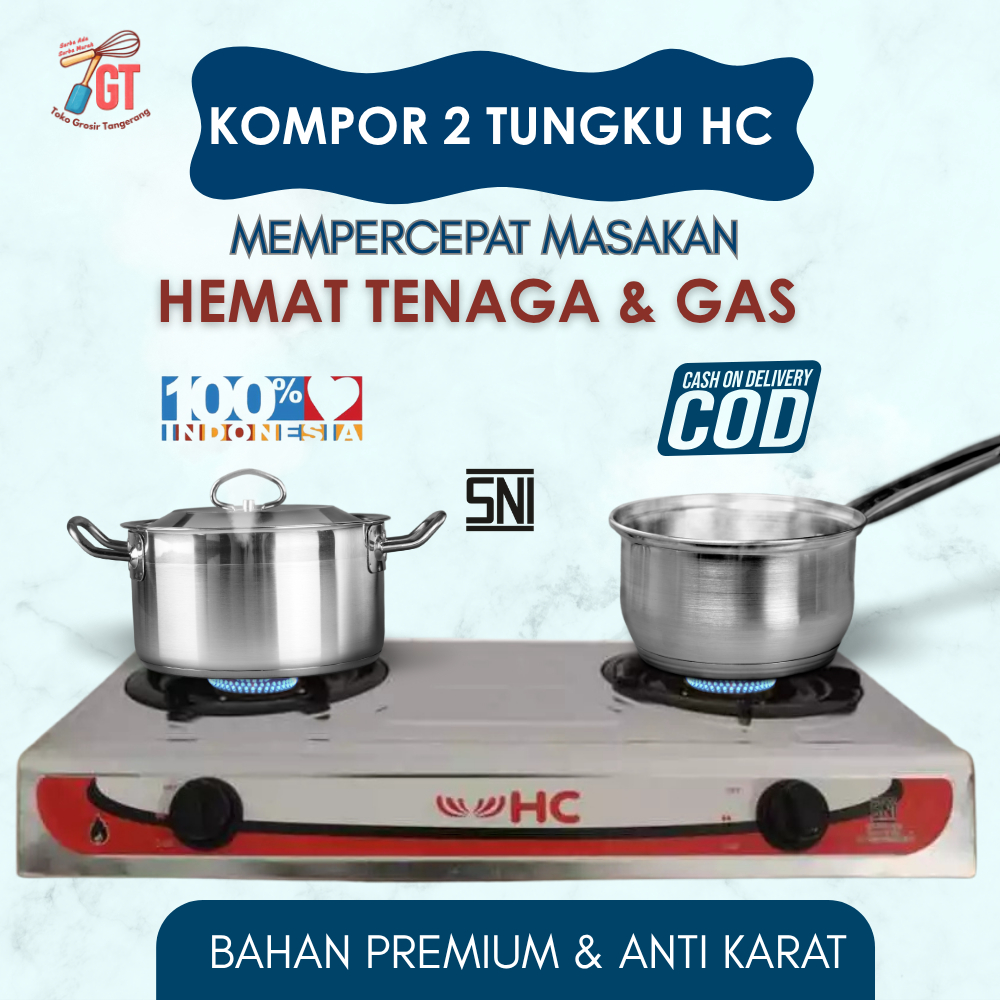KOMPOR 2 TUNGKU SNI STAINLESS TEFLON BERKUALITAS AWET HC ARDO OMICKO MYVO OKINA