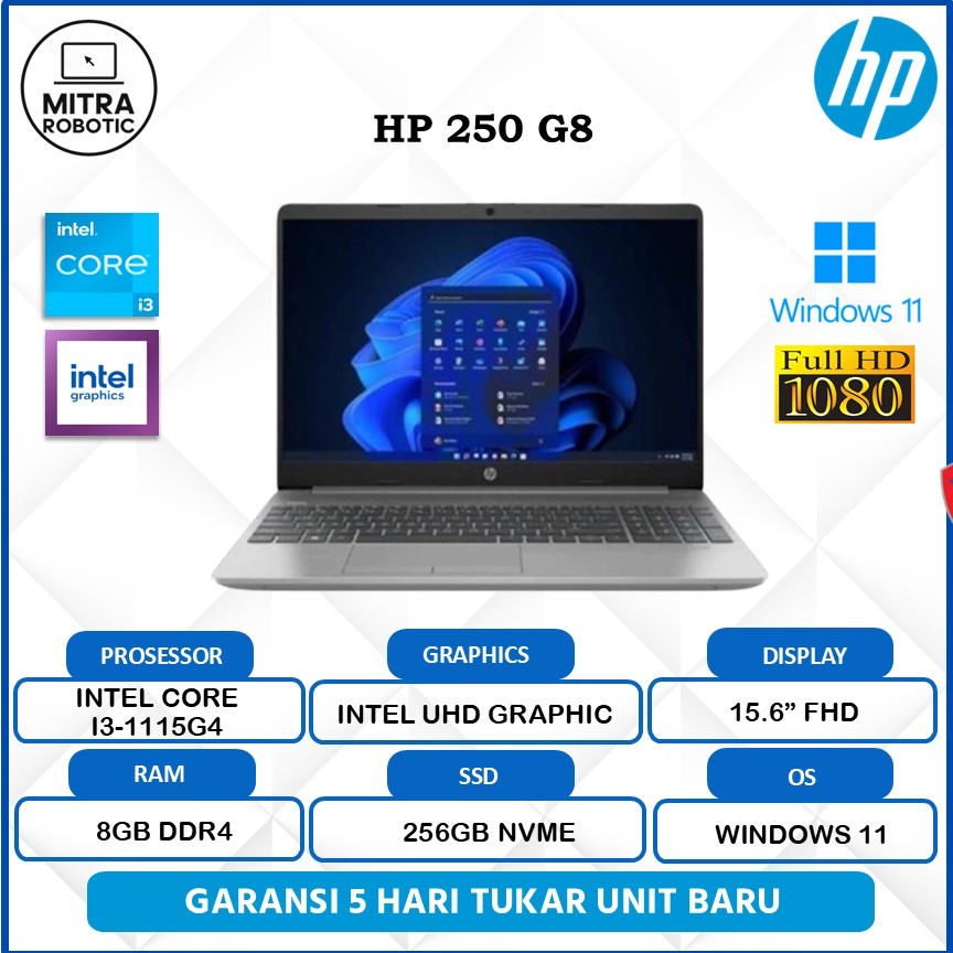 HP 250 G8 I3-1115G4 8GB/256GB W11 15.6 FHD